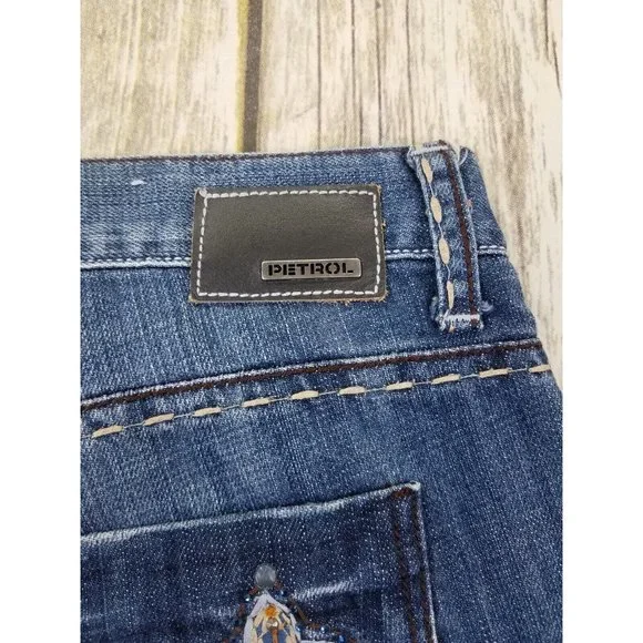 PETROL JEANS Denim Jenna Womens Size 29x34 Blue Distress’s Stud Casual Zip - Picture 10 of 13